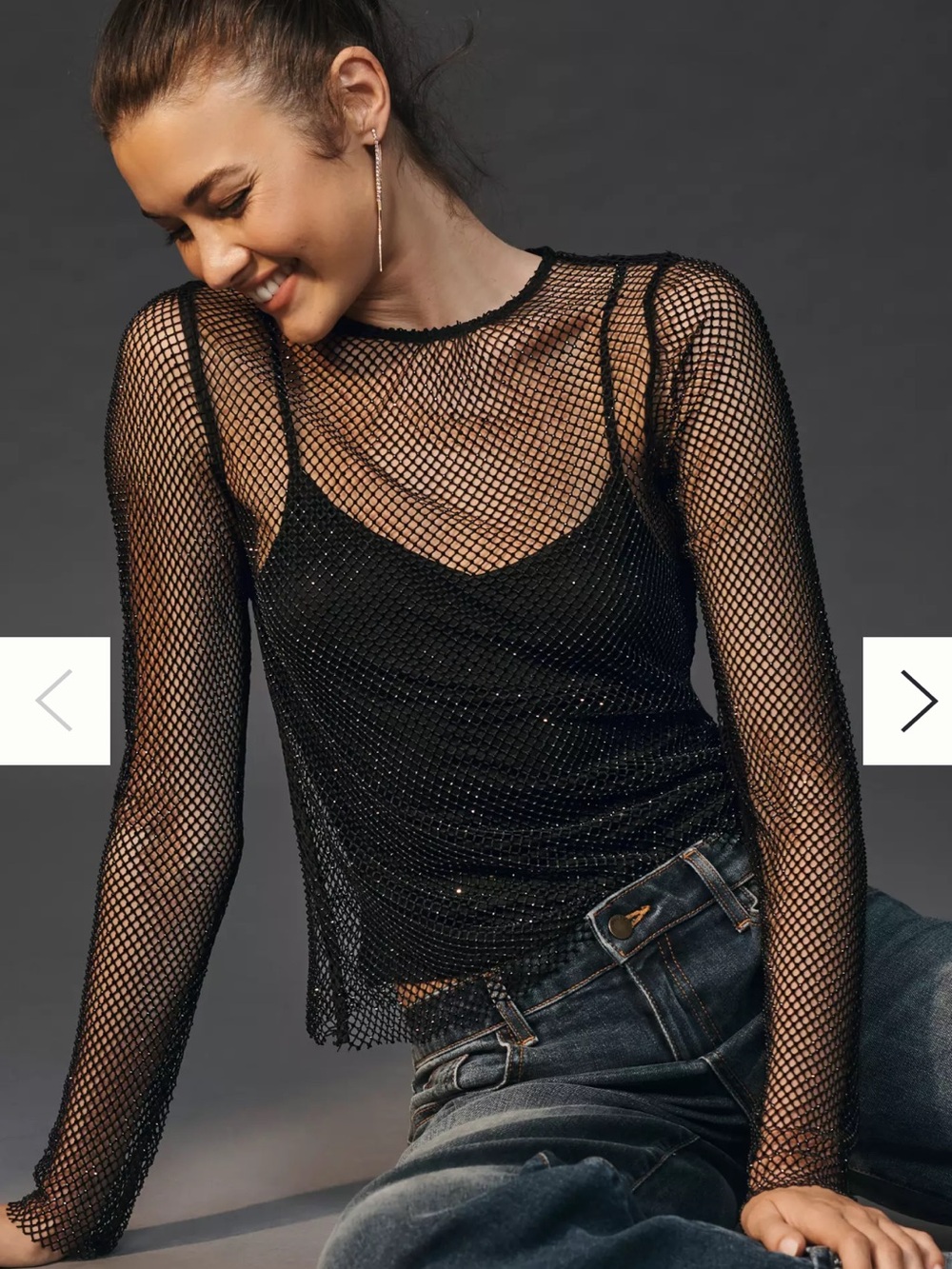 Anthropologie Mesh Long Sleeve Rhinestone Top NWT NEW